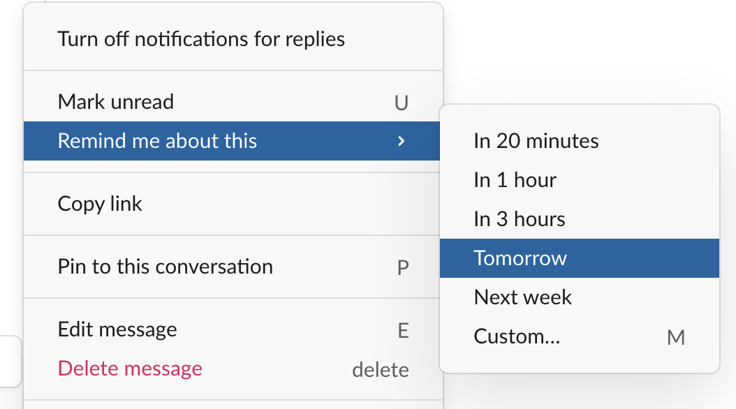Slack Reminder Options